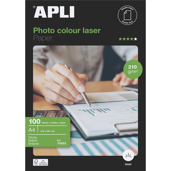 Papel Fotográfico Color Laser A4 210 g 100 Hojas APLI Imagen principal del producto