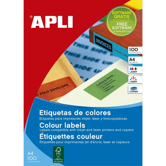 C/100 Hojas Etiquetas Ft/im 70x37 Verde Apli Cantos Rectos