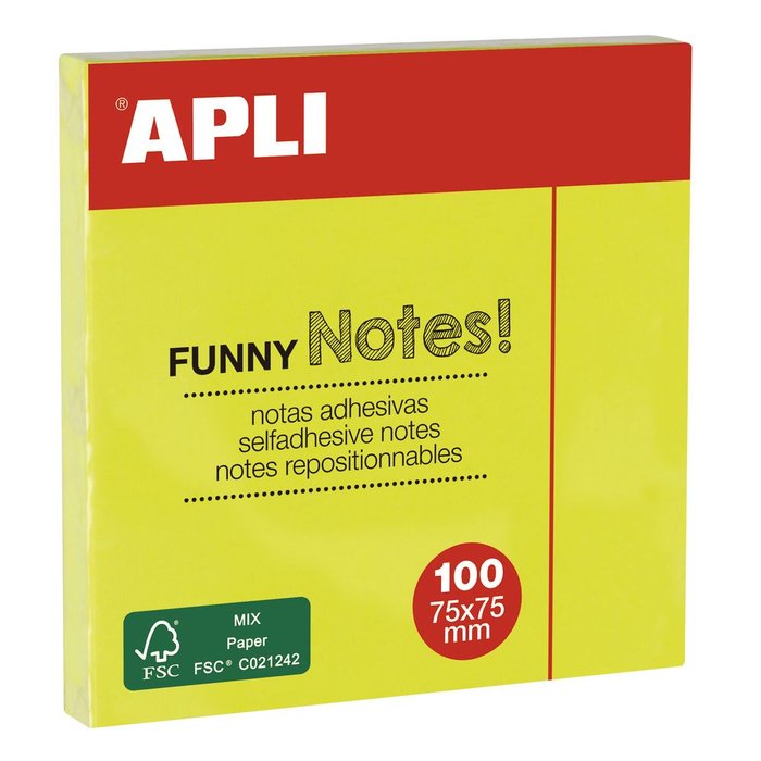 Notas adhesivas Funny 75x75mm Apli, pack 12 blocs