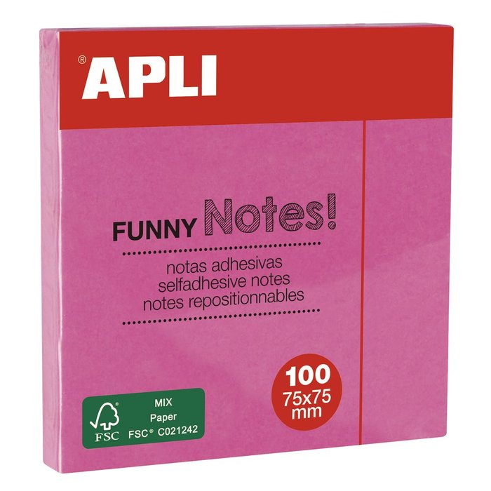 Bloc 100 notas adhesivas 75x75mm rosas Apli