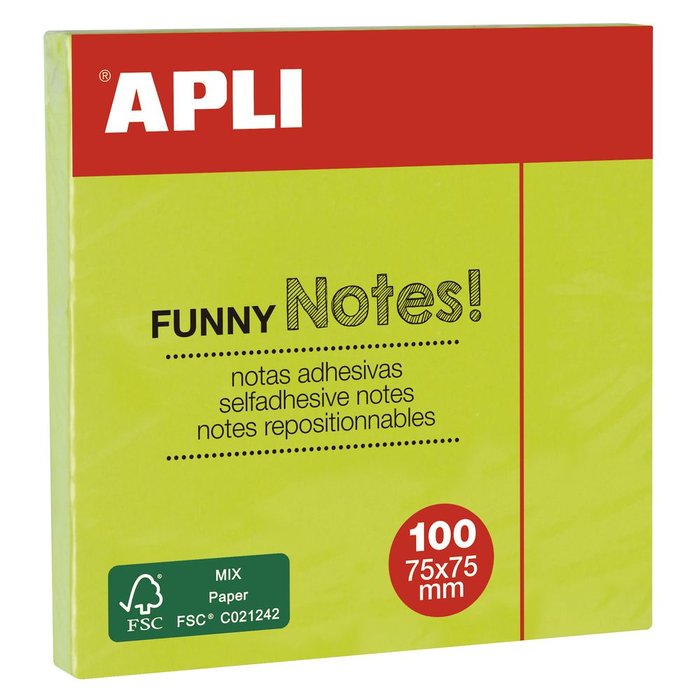 Bloc 100 notas adhesivas 75x75mm verdes Apli