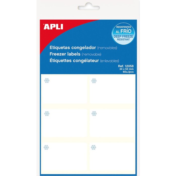 ETIQUETAS BLANCAS ESPECIAL CONGELADOR 34X53MM 10 HOJAS | 10 UNIDADES | (APLI)