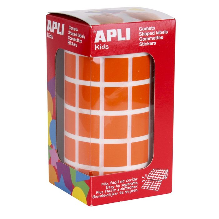 Rollo Gomets Cuadrados Naranja Autoadhesivos APLI Paper