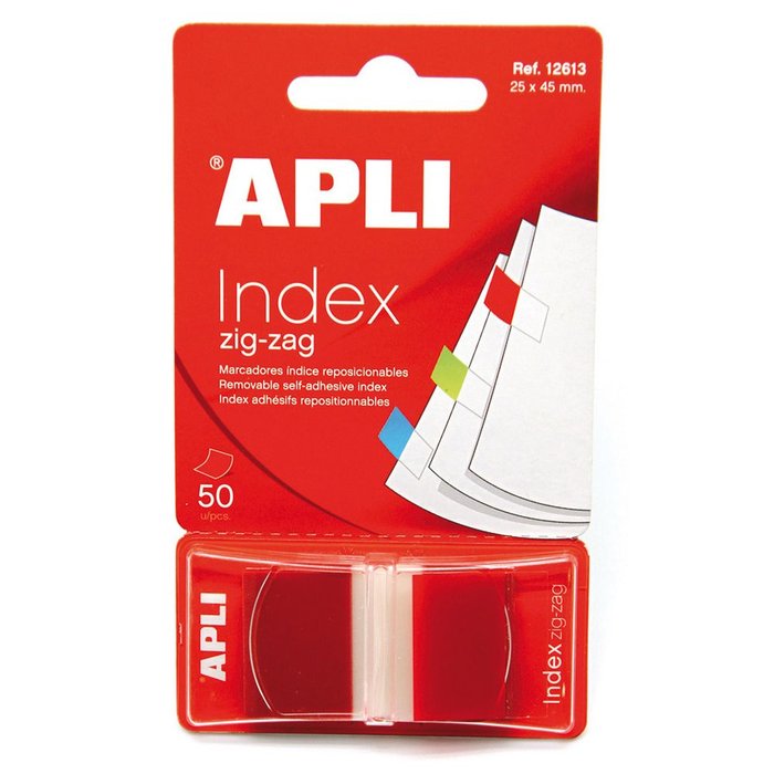 INDICES ROJOS 50 ADHESIVOS FILM ZIGZAG 45X25MM DISPENSADOR | 1 UNIDADES | (APLI)