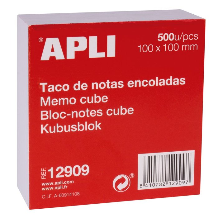 Taco de notas 100 x 100 mm 500 hojas blanco APLI Imagen principal del producto