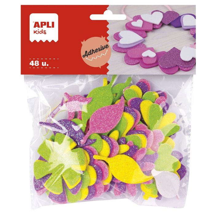 Bolsa 48 Flores de Goma Eva Adhesiva con Purpurina Imagen principal del producto