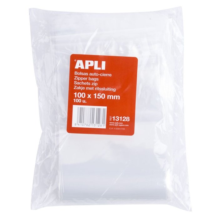 BOLSAS AUTOCIERRE 100 X 150 MM 100 UDS TRANSPARENTES | APLI | 1 UNIDAD | 8410782131281 Imagen principal del producto