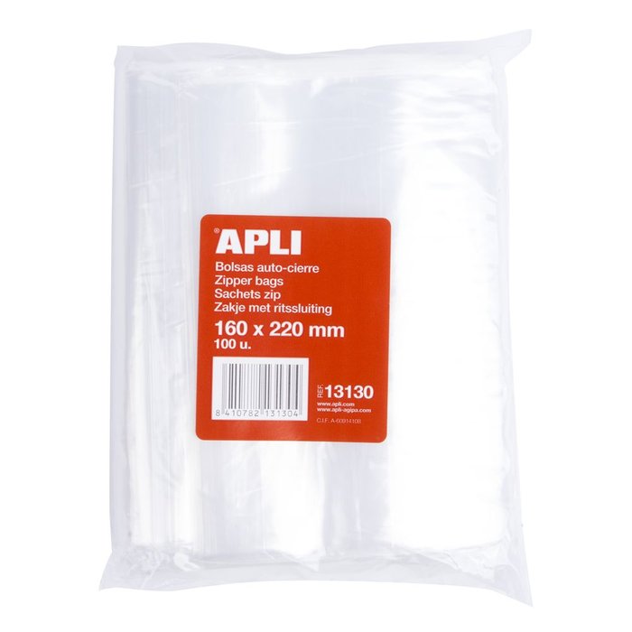 BOLSAS AUTOCIERRE 160 X 220 MM 100 UDS TRANSPARENTES | APLI | 1 UNIDAD | 8410782131304