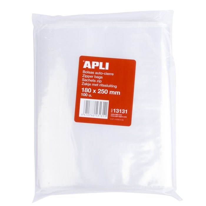 BOLSAS AUTOCIERRE 180 X 250 MM 100 UDS | APLI | 1 UNIDAD | 8410782131311 Imagen principal del producto