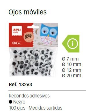 Ojos Móviles Negros Redondos Adhesivos Surtidos Apli Manualidades Pack 100 Imagen principal del producto