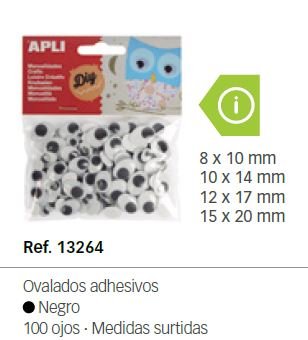 Ojos Móviles Negros Ovalados Adhesivos Surtidos Apli Manualidades Pack 100 Imagen principal del producto
