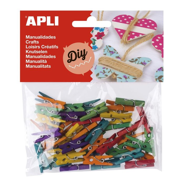 Mini pinzas madera colores surtidos 45 unidades Apli Manualidades Imagen principal del producto