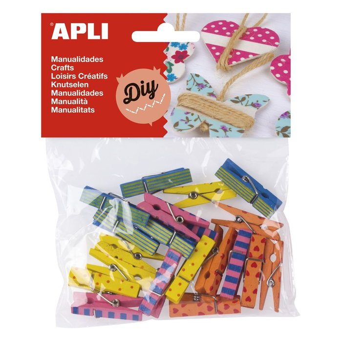Bolsa 20 mini pinza madera decorada colores surtidos Imagen principal del producto