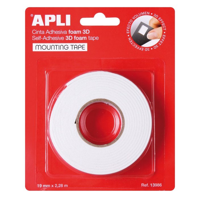 Cinta adhesiva doble cara foam 3D 19 mm Apli Imagen principal del producto