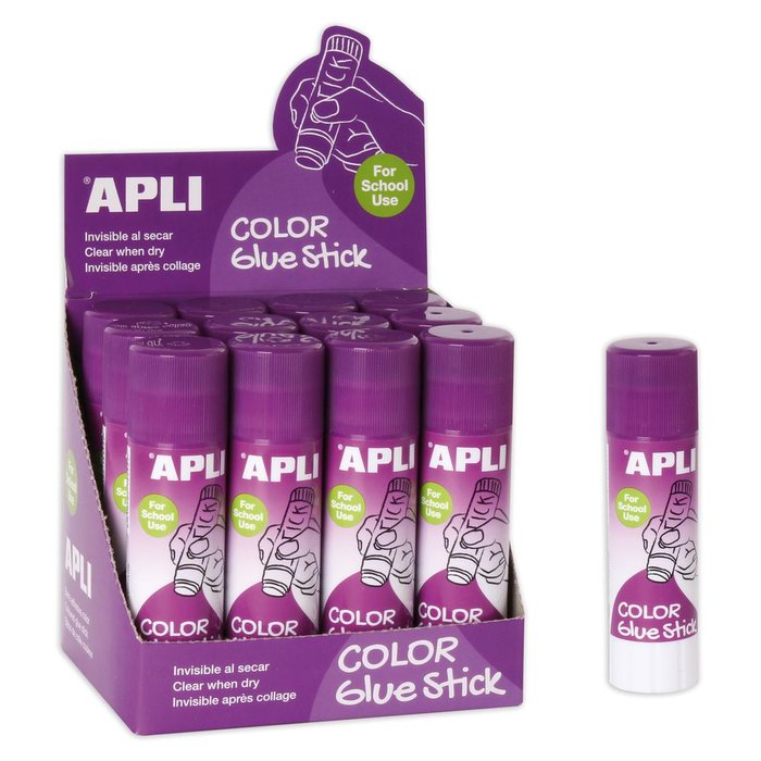 Barra de pegamento adhesivo color 21 g Apli, pack 12 uds