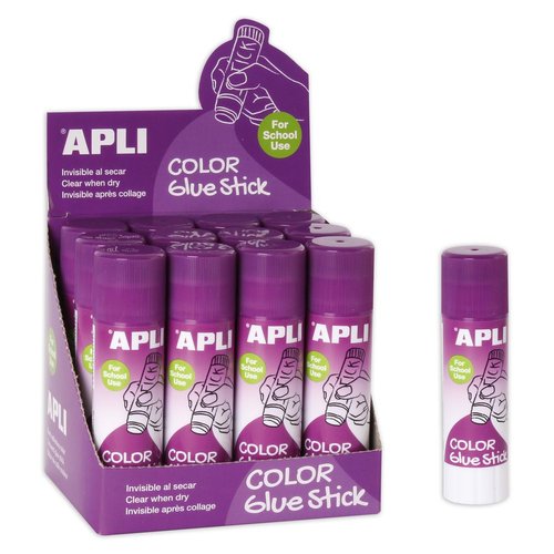 Barra de pegamento adhesivo color 21 g Apli, pack 12 uds