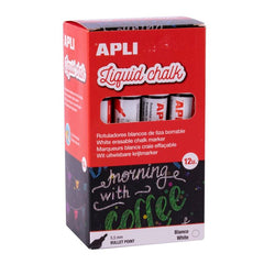 Rotulador Tiza Liquida Punta Redonda 5,5 Mm Blanco 12 Unid, | Apli | Pack 12 Unidades