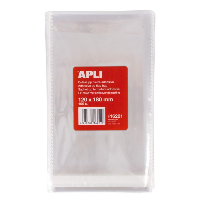 BOLSAS POLIPROPILENO CON CIERRE ADHESIVO 120 X 180 MM 100 U | 1 UNIDADES | (APLI) Imagen principal del producto