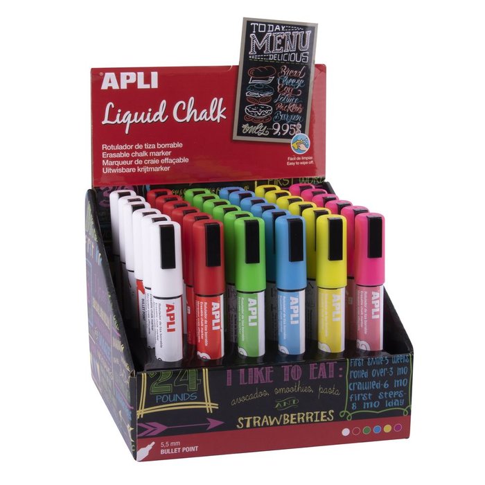 Expositor 36 Rotuladores Tiza Liquida Colores Surtidos | Apli | Pack 1 Unidades