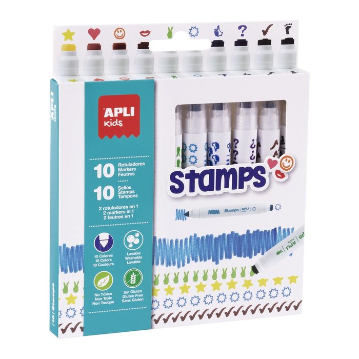 Rotulador Doble Punta Normal+Sello Colors & Stamp Caja 10 U | Apli | Pack 1 Unidades