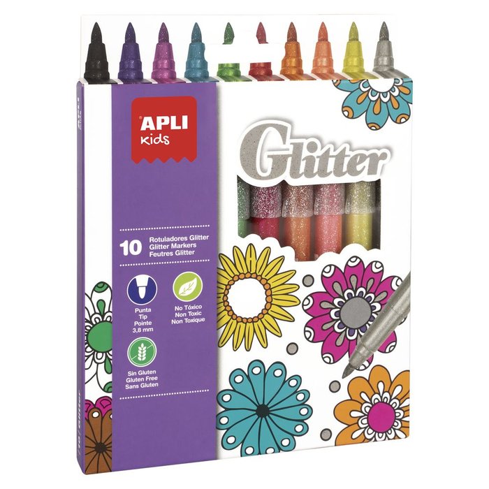 Rotulador Glitter 10 Unidades Surtidas | Apli Manualidades | Pack 1 Unidades