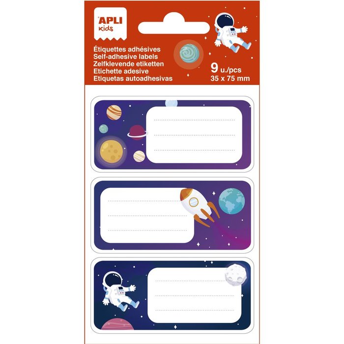 BOLSA 9 ETIQUETAS NOMBRES PLANETAS 81X36MM | APLI | 1 UNIDAD | 8410782190172