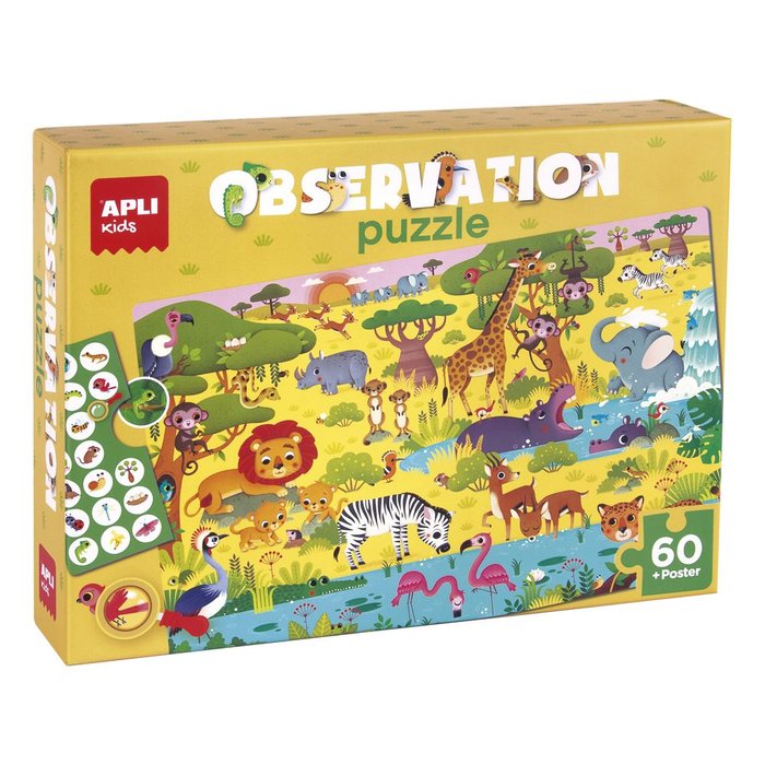 PUZLE INFANTIL OBSERVACION JUNIOR SELVA 60 PIEZAS | APLI JUEGOS | 1 UNIDAD | 8410782192213 Imagen principal del producto