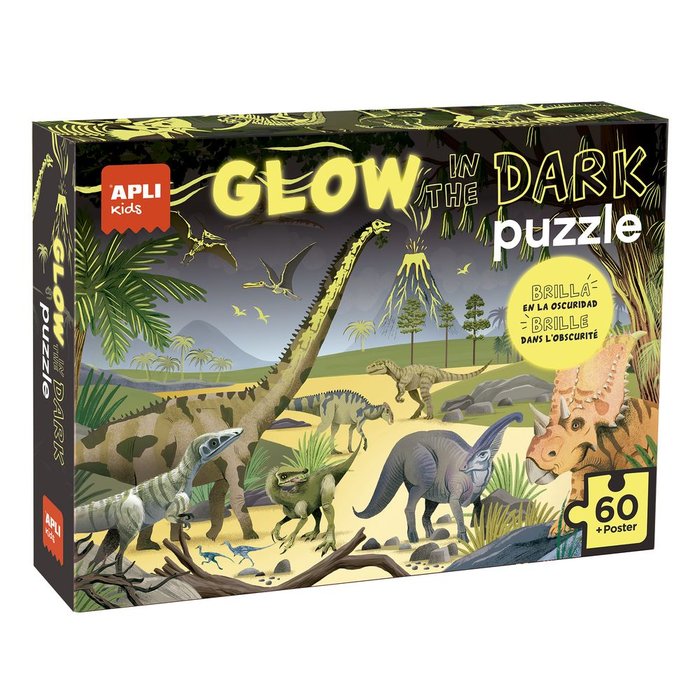 PUZZLE INFANTIL BRILLA EN LA OSCURIDAD DINOSAURIOS 60 PIEZA | APLI JUEGOS | 1 UNIDAD | 8410782194354 Imagen principal del producto