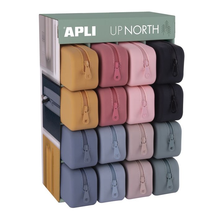 EXPOSITOR 16 ESTUCHES SILICONA UP NORTH SURTIDOS | APLI DISEÑO Imagen principal del producto