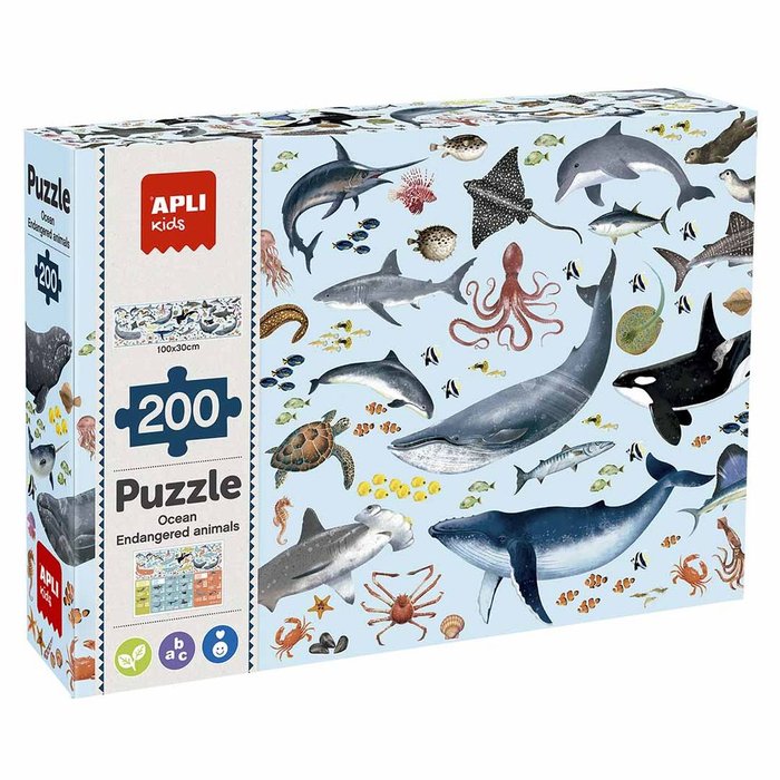 PUZLE INFANTIL ANIMALES AMENAZADOS MARINOS 200 PIEZAS | APLI JUEGOS | 1 UNIDAD | 8410782196969 Imagen principal del producto