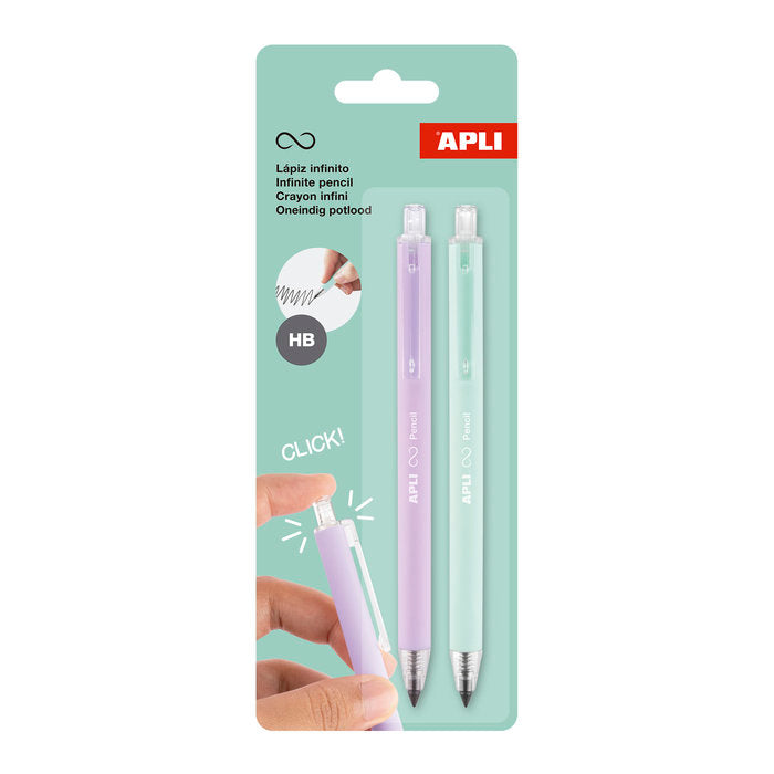 Pack 2 Lapices Retractil Infinite Pencils Lila Verde Apli Diseño