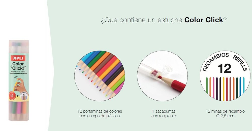 Expositor 12 estuches portaminas Color Click 2,6mm Apli