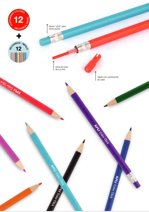 Expositor 12 estuches portaminas Color Click 2,6mm Apli