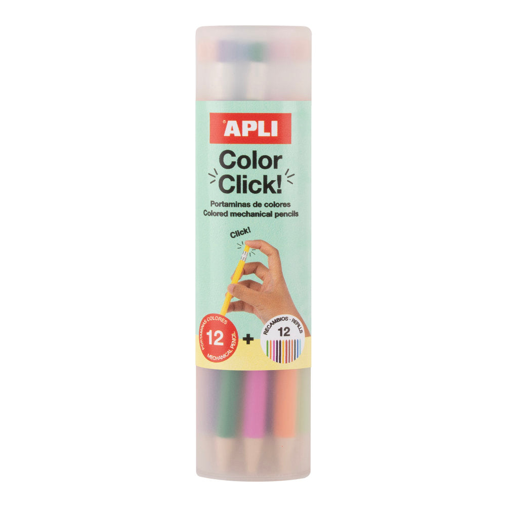 ESTUCHE 12 PORTAMINAS COLOR CLICK+SACAPUNTAS+RECAMBIO 2,6MM | 1 UNIDADES | (APLI)