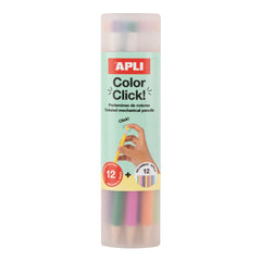 ESTUCHE 12 PORTAMINAS COLOR CLICK+SACAPUNTAS+RECAMBIO 2,6MM | 1 UNIDADES | (APLI)