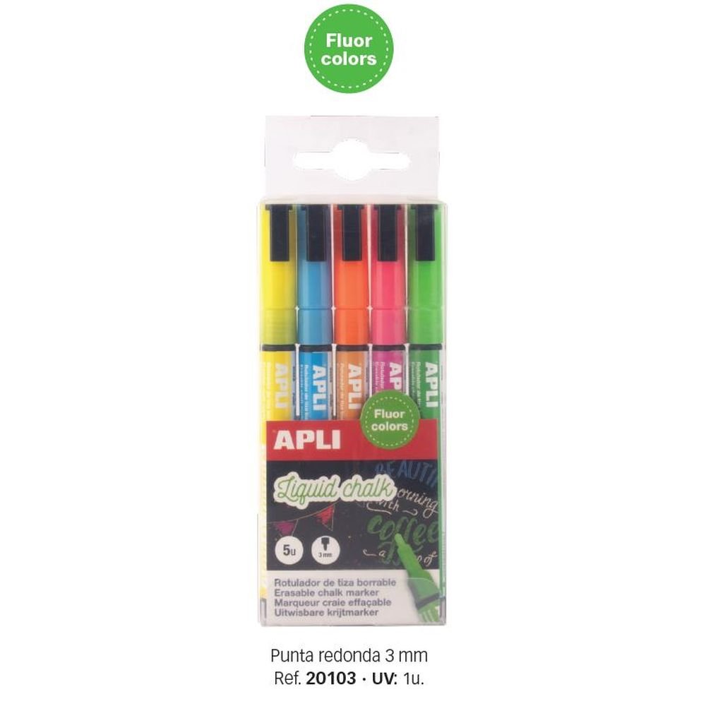 Caja 5 Rotuladores Liquid Chalk Punta Redonda 3,5 mm Surtido APLI Imagen principal del producto