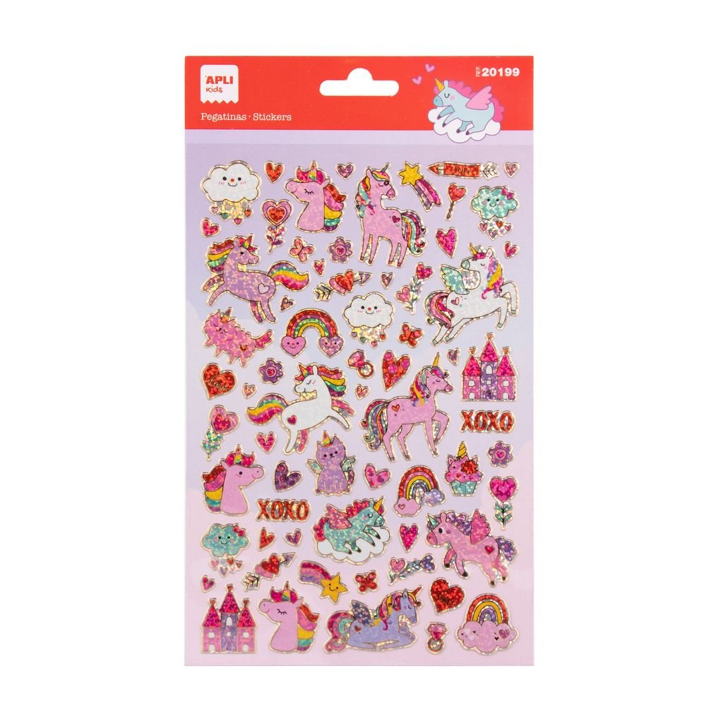BLISTER PEGATINAS UNICORNIOS HOLOGRAFICOS 1 HOJA | APLI MANUALIDADES | ENVASE 5 UDS. UNIDAD | 18410782201998 Imagen principal del producto