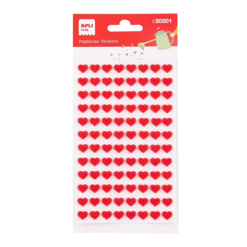 BLISTER PEGATINAS CORAZONES FIELTRO ROJO 1 HOJA | APLI MANUALIDADES | ENVASE 5 UDS. UNIDAD | 18410782202018 Imagen principal del producto