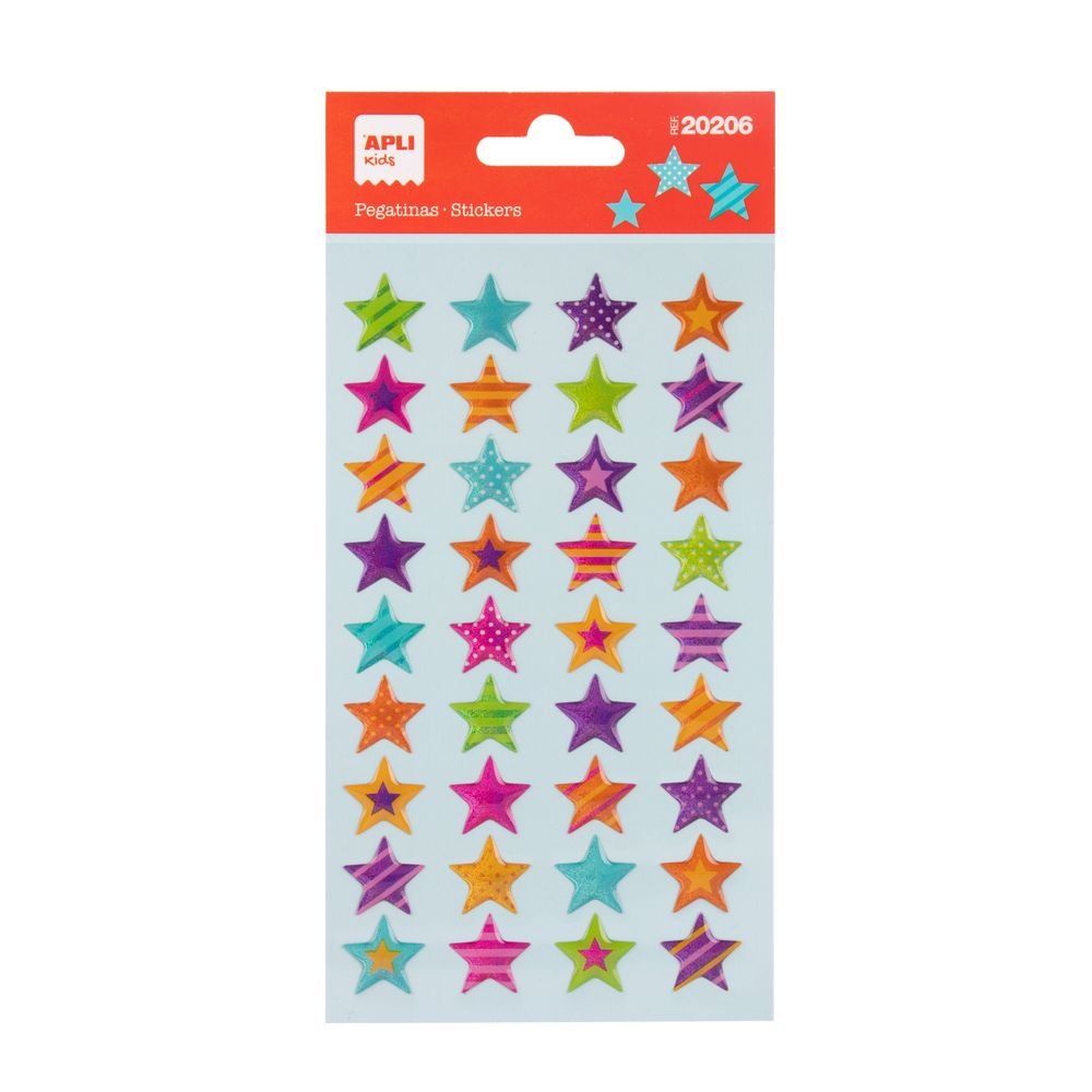 BLISTER PEGATINAS ESTRELLAS RAYADAS 1 HOJA | APLI MANUALIDADES | ENVASE 5 UDS. UNIDAD | 18410782202063 Imagen principal del producto