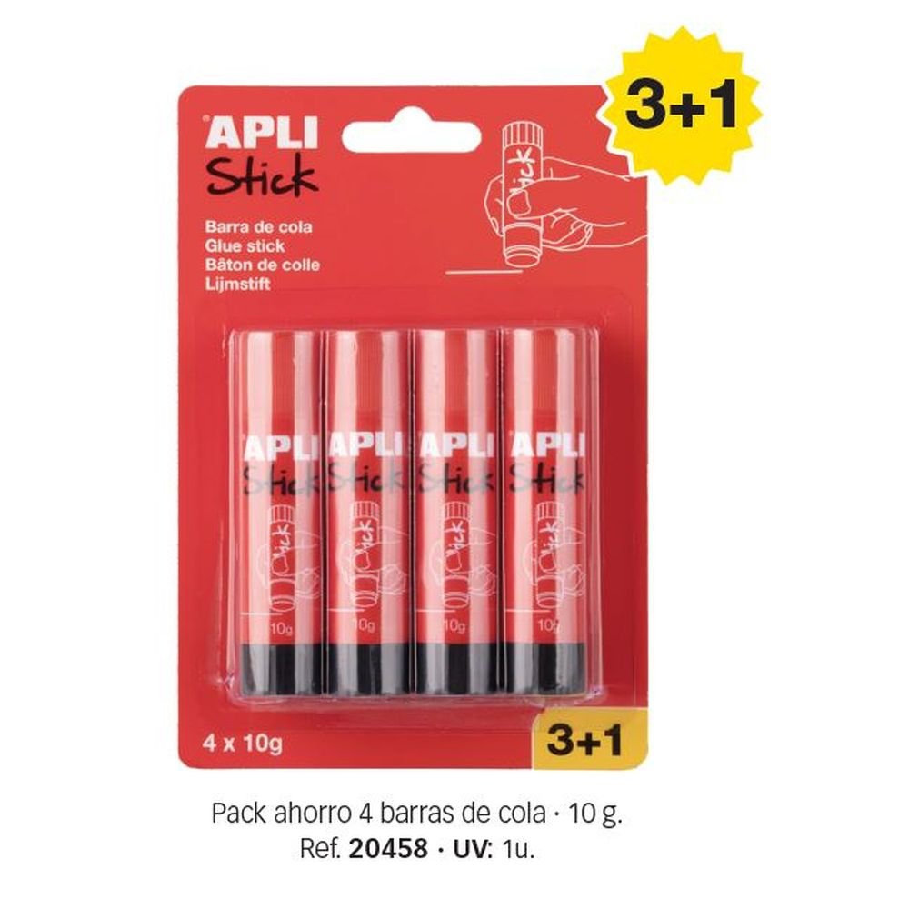 Pack 3+1 barras adhesivas 10 g APLI para uso escolar y oficina Imagen principal del producto
