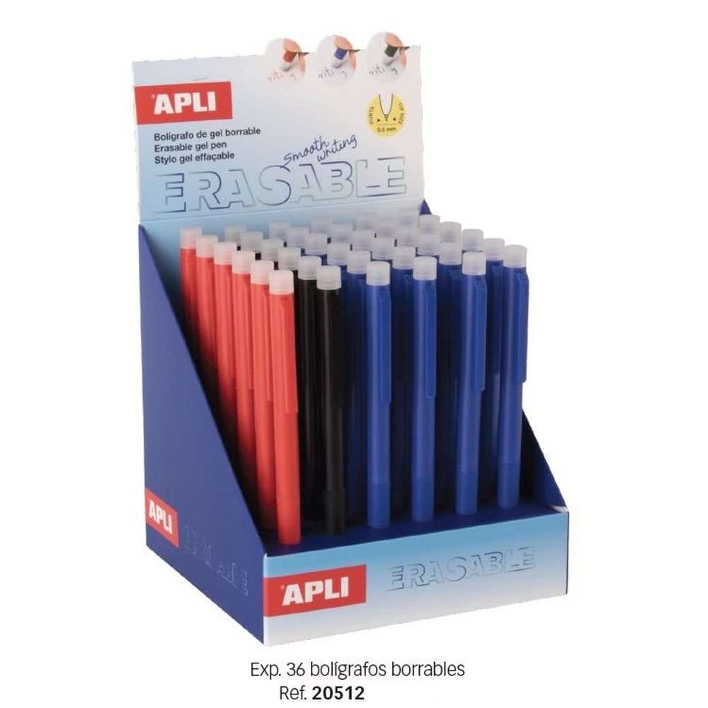 Expositor 36 bolígrafos gel borrables surtidos Apli Diseño