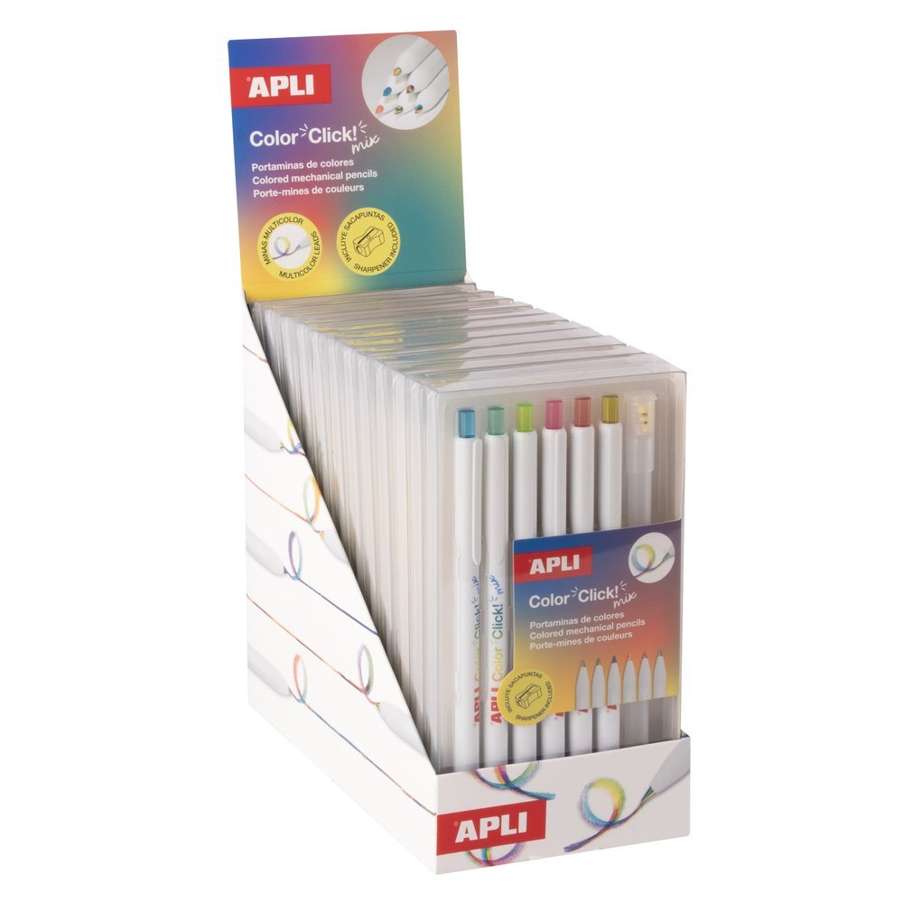 Expositor 12 Pack Portaminas Color Click Rainbow Surtidos Apli Diseño