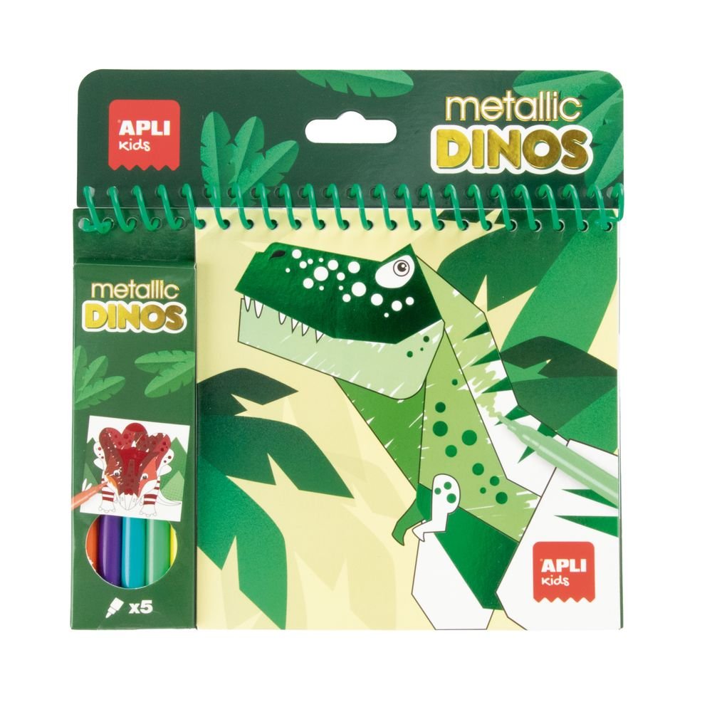 Bloc colorear Metallic Dinos 20 hojas APLI Juegos