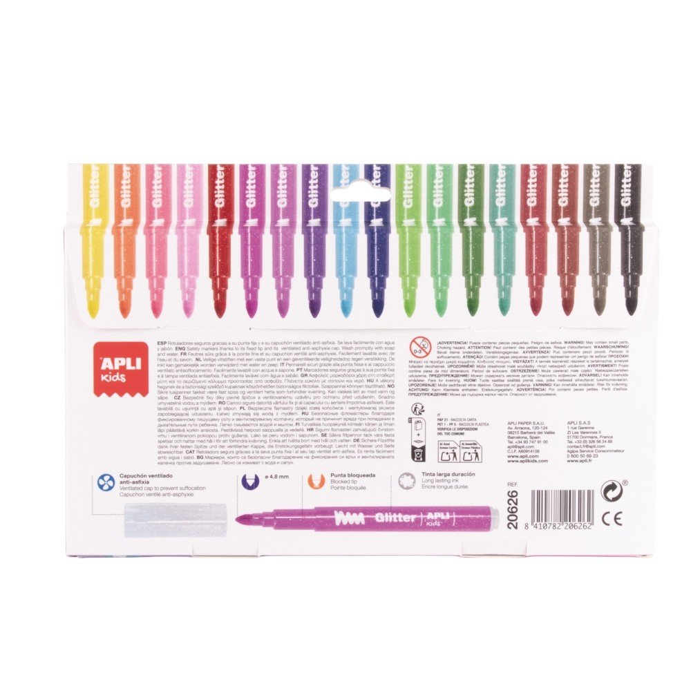 Rotuladores Glitter 18 colores APLI Manualidades
