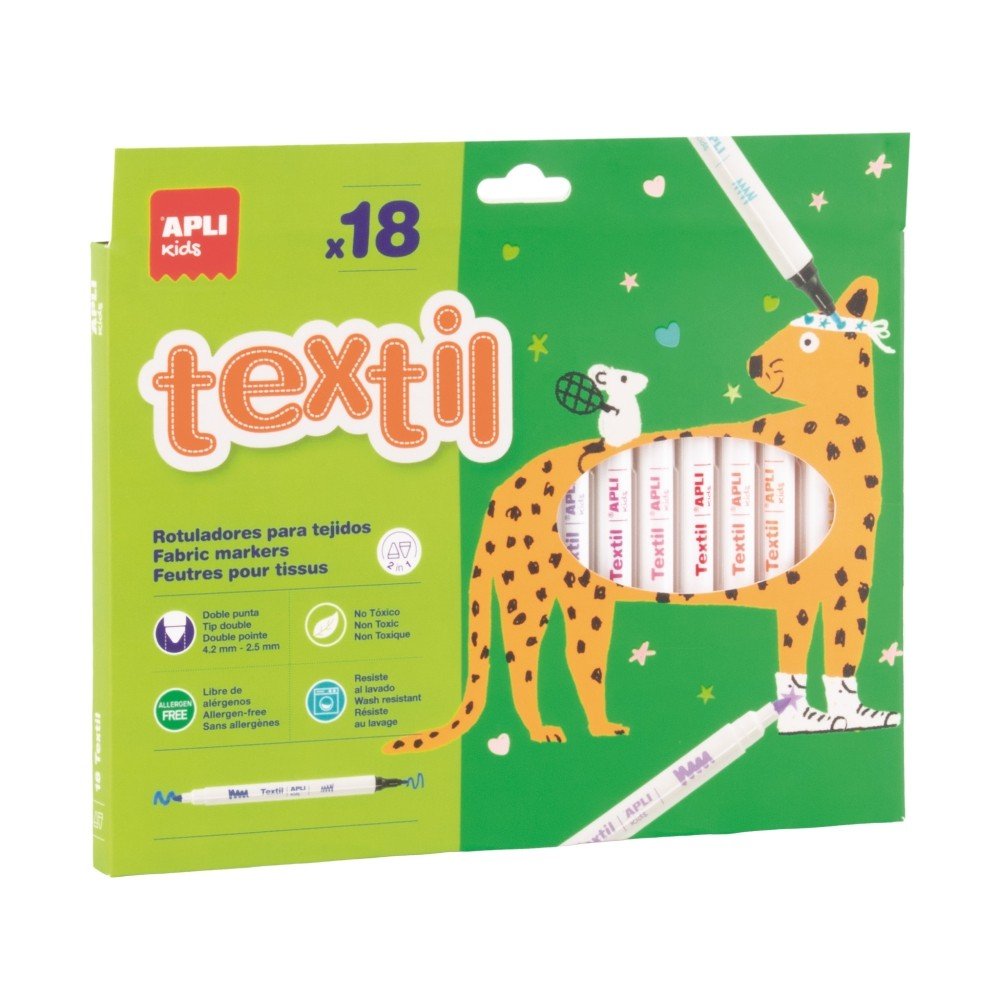 Rotuladores Textil 18 colores dobles APLI