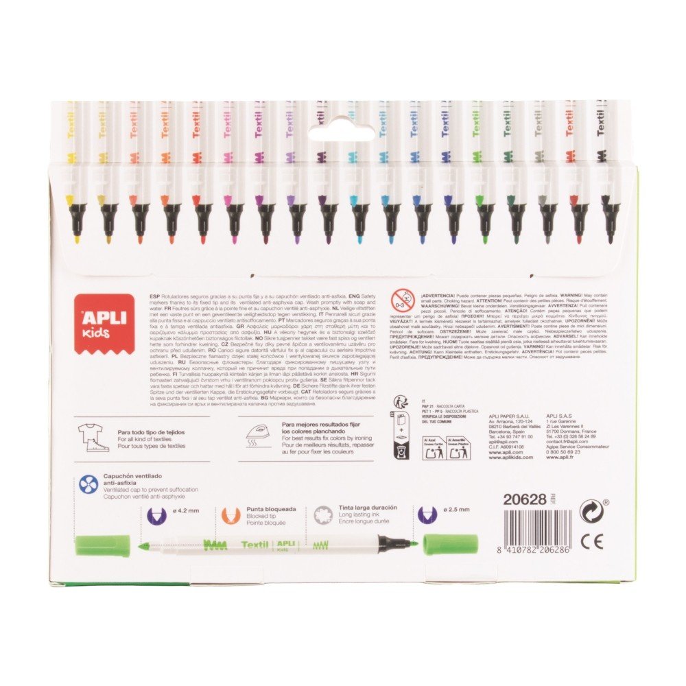 Rotuladores Textil 18 colores dobles APLI