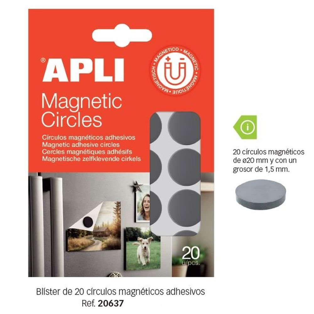 Círculos magnéticos adhesivos APLI 20 mm, 20 unidades