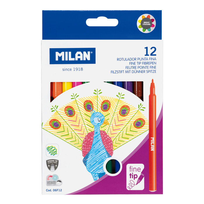 Rotulador Milan Punta Fina 12 Colores Surtidos | Milan | Pack 12 Unidades