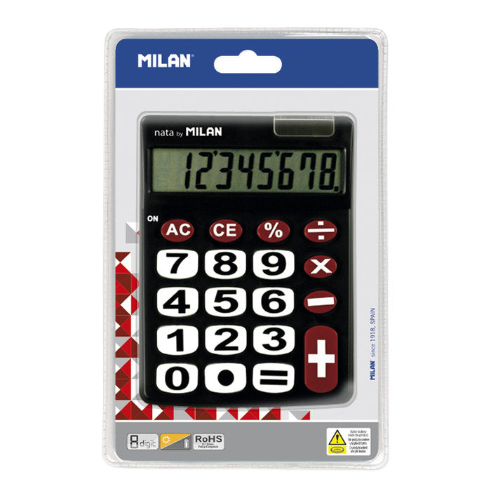 CALCULADORA MILAN BLISTER 8 DIGITOS TECLAS GRANDES NEGRO | 1 UNIDADES | (MILAN)
