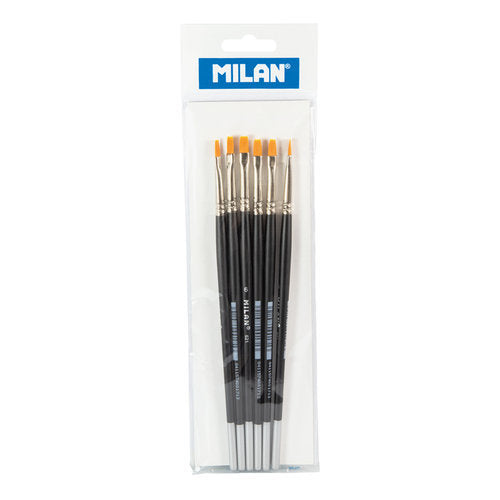 Paq/6 Pincel Sintetico Plano Nº 6 Serie 621 Mango Corto